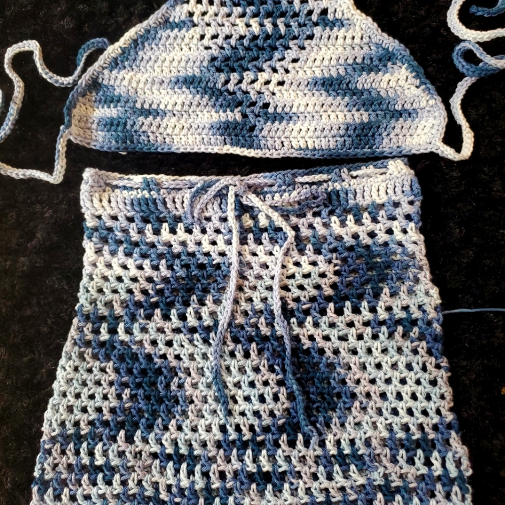 Handmade crochet skirt and top